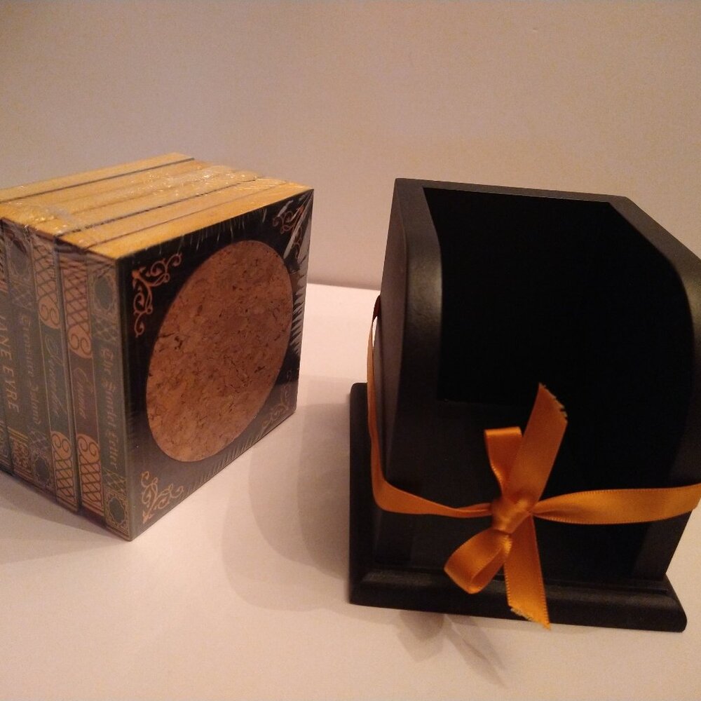 New Victorian Trading Co. Coaster Set & Holder Resembling Miniature Book Library - Picture 10 of 14